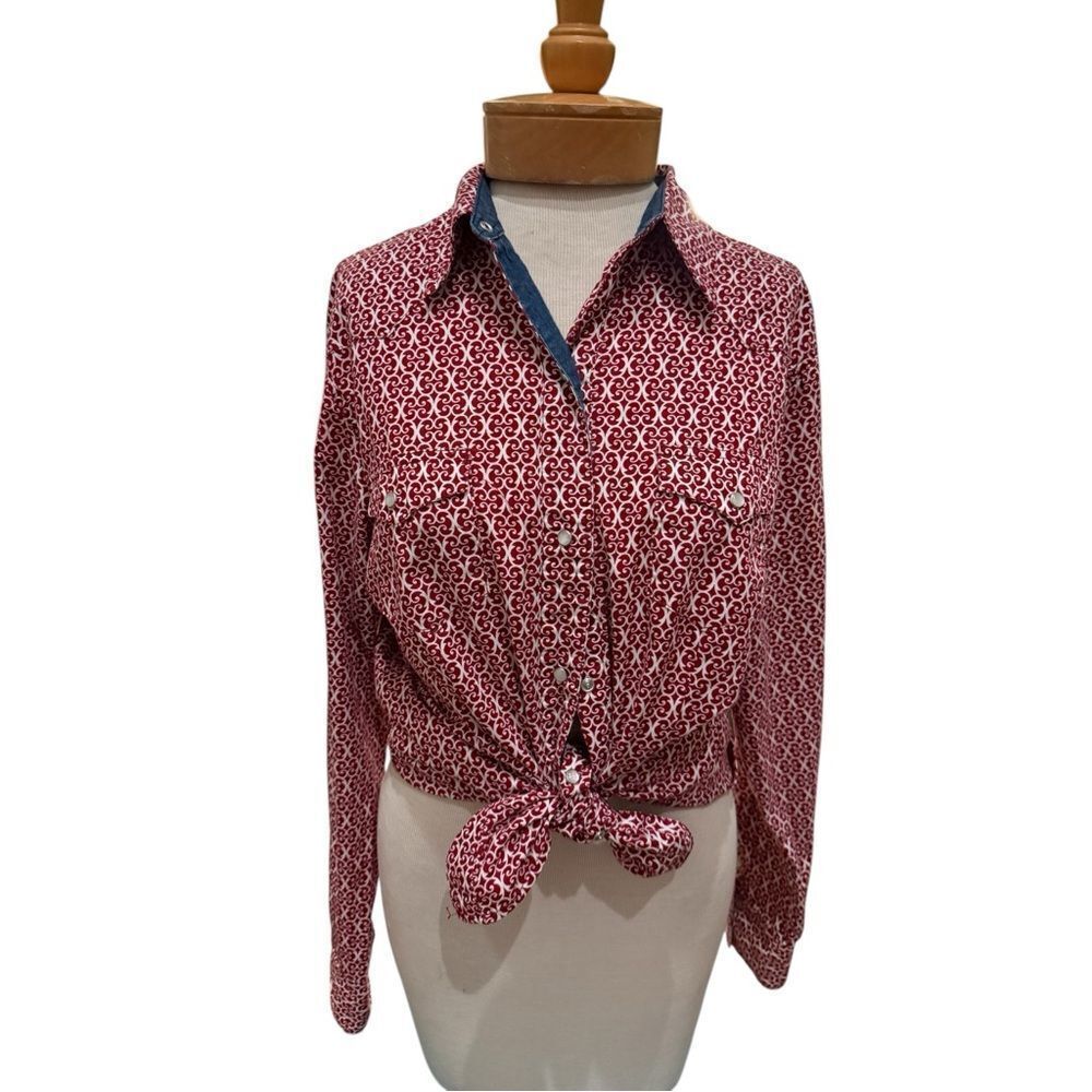 Roper Women’s Western Pearl Snap Shirt Red Scroll Print Size L